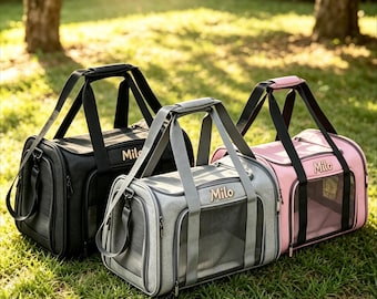 Personalized Pet Carrier Breathable Travel Bag for Cats & Small Dogs Custom Embroidery Foldable Multiple Sizes and Colors