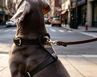 Genuine Leather Dog Harness Coffee Brown Vest Leash Set Heavy Duty For Medium Large Breed Golden Retriever Aesthetic Pet Accessories