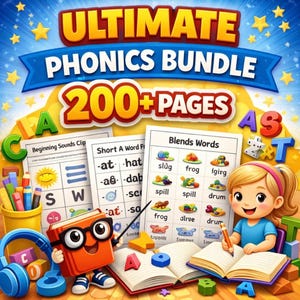 Kindergarten Phonics Bundle: CVC Words, Blends, Digraphs (PDF)
