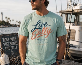Soft Style Unisex Live Salty scripted design T-Shirt | Matthew 5:13 faith typography | Christian Men and Women's Tshirt