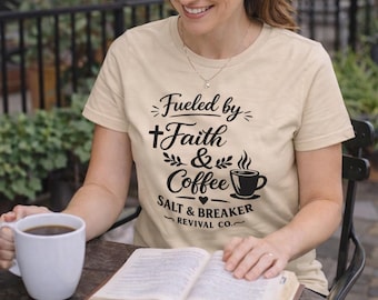 Bella + Canvas Women's Fueled by Faith & Coffee T-Shirt | Christian Coffee Tee. RUNS SMALL... Please see size chart.