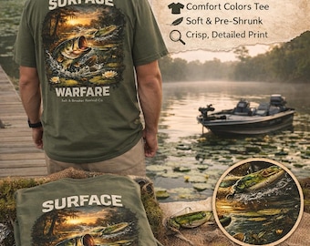 Surface Warfare Bass Fishing Graphic Tee | Sunrise Topwater Strike Print