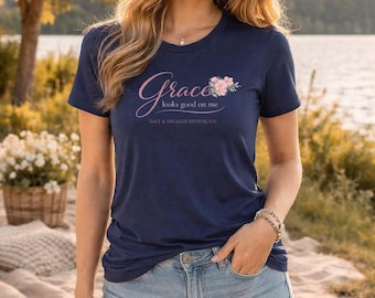 Bella + Canvas Women's Soft Style Grace floral script tee | Women's T-Shirt | Christian faith typography. RUNS SMALL. Please see size chart.