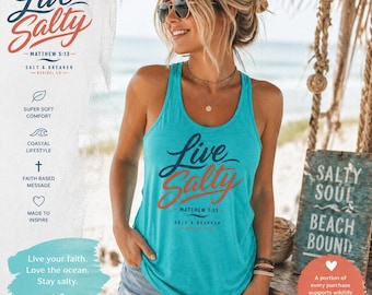 Live Salty Matthew 5:13 Christian Tank Top Women's Coastal Beach Faith Shirt Salt and Breaker Revival Summer Tank