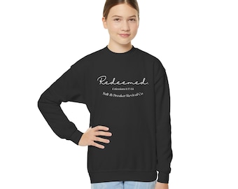 Unisex Youth Redeemed script faith sweatshirt | Christian message crewneck