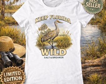 Bella + Canvas Ladies Soft Style Sandhill Crane Marsh Illustration Tee | Keep Florida Wild, Nature Shirt