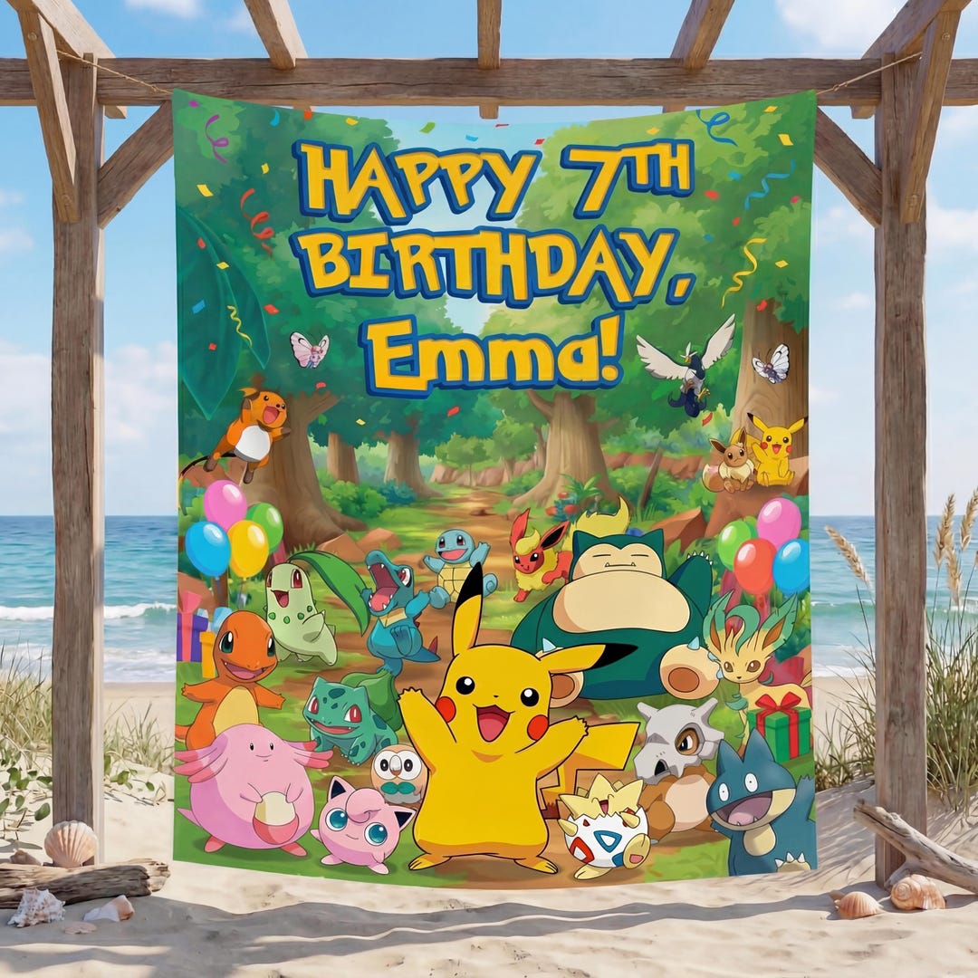 Custom Pikachu Birthday Backdrop Pokemon Party Banner Personalized ...