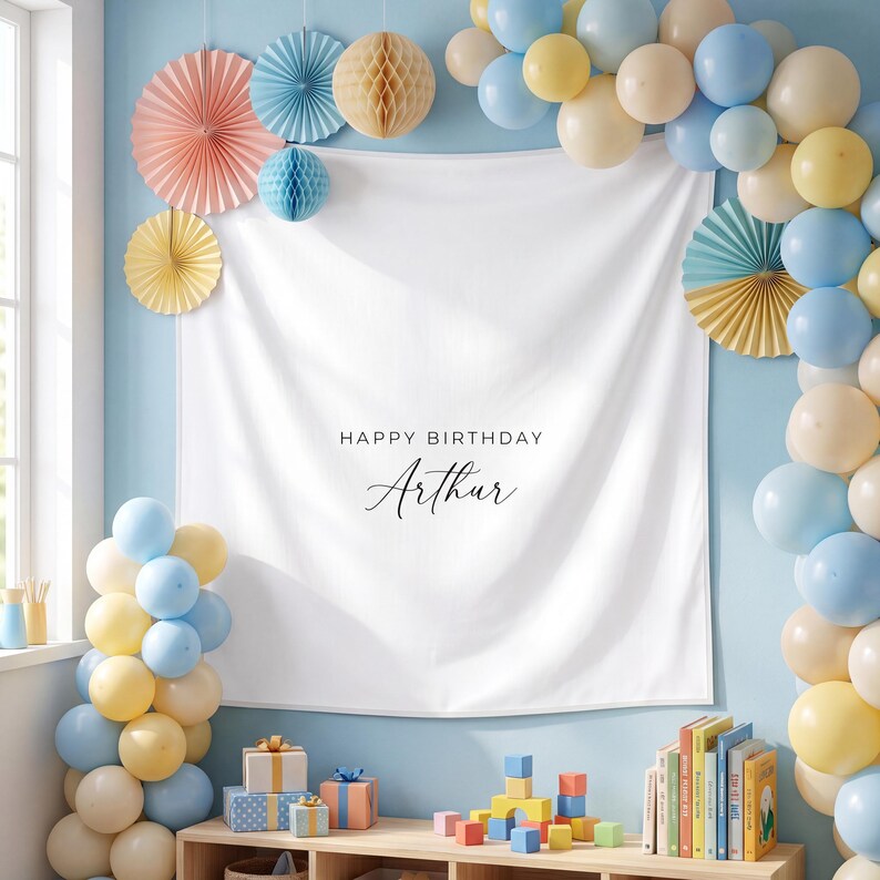 Custom Birthday Fabric Banner, Personalized Linen Name Flag, Boho 1st ...