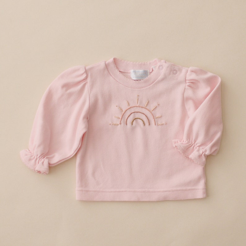 69M Pink Pre-loved with a Hand-Embroidered Sunrise Rainbow Baby Toddler Longsleeve Top
