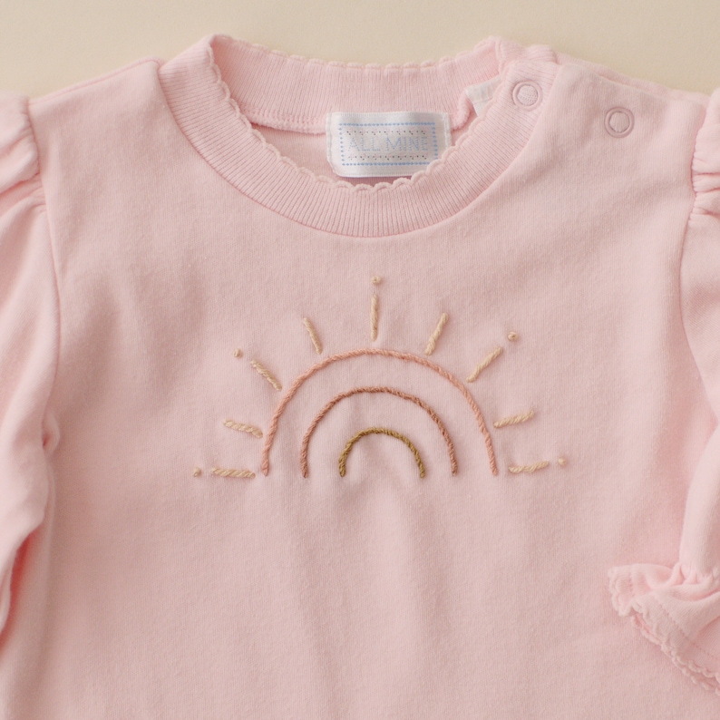 69M Pink Pre-loved with a Hand-Embroidered Sunrise Rainbow Baby Toddler Longsleeve Top