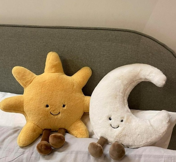 Smile Face Moon & Sun Plush Cushion – Nursery Decor Pillow