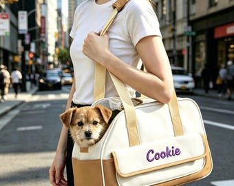 Custom Embroidered Waterproof Pet Carrier Bag, Breathable Oxford Fabric Travel Handbag with Mesh Ventilation, Ideal for Daily Walks
