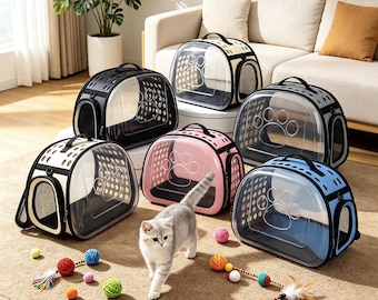 Customizable Name Crossbody Pet Bag, Breathable and Portable Cat Carrier, Dog Backpack, Foldable Transparent Cat Bag, Large Capacity Luggage