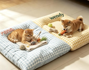 Customizable Pet Name Dog House Cat House, Four Seasons Universal Plaid Small to Medium Dog Bed, Removable and Washable Mattress, Pet Bed