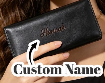 Carteira longa em couro curtido vegetal com acabamento envelhecido – Porta-cartões estilo clutch vintage (Personalizável)