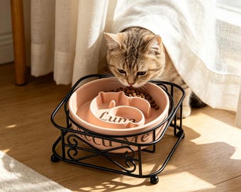 Tigela de cerâmica personalizada para alimentação lenta de animais de estimação, com nome personalizado, para cães e gatos. Tigela divertida para enterrar, feita à mão no Nepal, estilo zen, anti-engasgo. Ideal para uma alimentação saudável.
