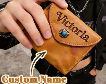 Carteira masculina personalizada com nome, três dobras, couro curtido vegetal de alta qualidade, estilo japonês, porta-cartões multifuncional de grande capacidade.