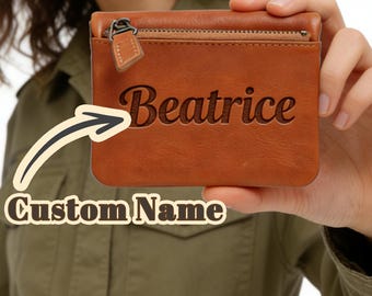 Carteira personalizada com nome, estilo vintage, em couro curtido vegetal, carteira dobrável curta em couro bovino de flor integral com compartimento para documentos, ideal para uso diário por homens e mulheres.