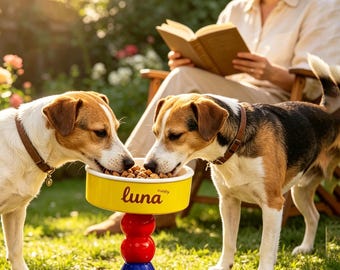 Tigela personalizada para animais de estimação com nome, comedouro elevado personalizado para gatos do Nepal, comedouro ergonômico para cães com proteção para o pescoço, tigela de água moderna e minimalista em tons pastel