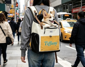 Customizable Pet Name Pet Backpack, Front-Carry Breathable Cat and Dog Tote for Going Out, Portable Double Shoulder Cat Bag, New Pet Gift
