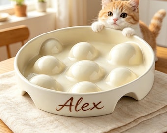 Tigela de cerâmica personalizada para alimentação lenta de animais de estimação, com nome personalizado, para cães e gatos. Tigela divertida para enterrar, feita à mão no Nepal, estilo zen, anti-engasgo. Ideal para uma alimentação saudável.