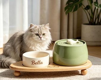 Fonte de água personalizada para animais de estimação, tigela de cerâmica personalizada para gatos do Nepal, bebedouro automático silencioso para cães, design de baleia zen, presente artesanal para animais de estimação.