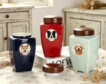 Urna memorial personalizada para animais de estimação, jarra de cerâmica personalizada com foto e nome, lembrança para cinzas de cães e gatos, presente artesanal para luto por animais de estimação, gravação personalizada.