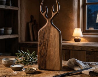 Planche à découper en bois de bois de cerf, planche de charcuterie rustique, planche à fromages unique, décoration de cuisine cabane, plateau de service fabriqué à la main, cadeau pour chasseur