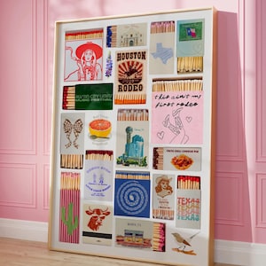 Texas Matchbook Print, Western Match Box Collage Wall Decor, (Digital Download)
