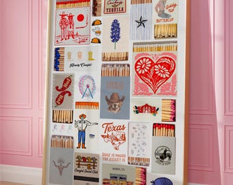 Texas State Wall Art Print | Patriotic Cowgirl Matchbook Poster (Digital Download)