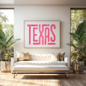 Pink Texas Typography Print, Bar Cart Wall Art (Digital Download)