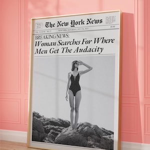 Grappige feministische krant kunst aan de muur | Vrouw zoekt waar mannen Audacity digitale download krijgen