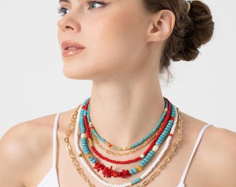Collier coloré à six rangs