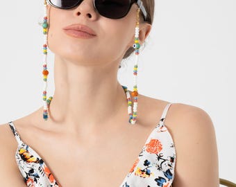 Chaîne de lunettes avec perles mauvais œil et perles de sable