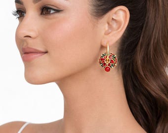 Rosella Red Flower Steel Earring