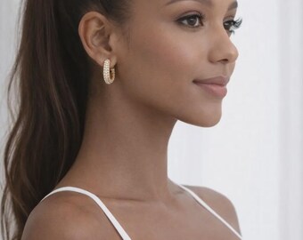 Zircon Stone Gold Hoop Earring – Sparkling Steel Design