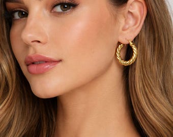 Twisted Detail Steel Hoop Earrings