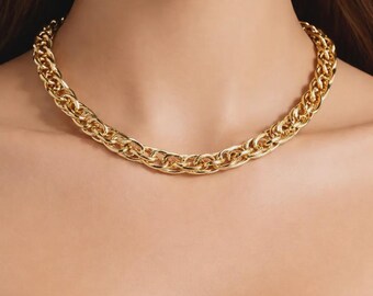 Gold Steel Thick Chain Necklace – Modern Design