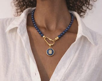Lapis Lazuli Natural Stone Gold Medallion Necklace