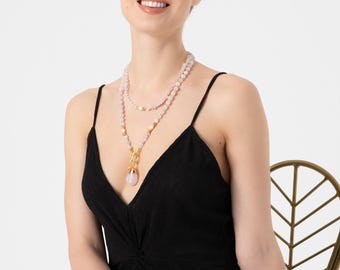 Collier double quartz rose