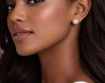 Gold Zircon Stone Round Button Earrings – Mini Sparkling Steel Earrings