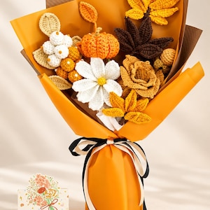 Crochet Flower Bouquet for Thanksgiving, Crochet Bouquet with Pumpkin, Yellow Handmade Crochet Flowers, Thanksgiving Gift, Fall Decor