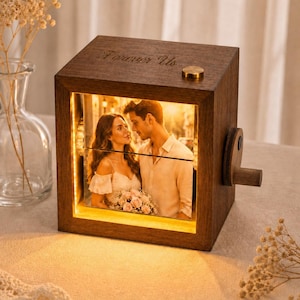Personalized Wooden Photo Flip Box with Light & Engraving in Gift Box, Custom Photo Animation Box, Photo Keepsake, Anniversary Gift