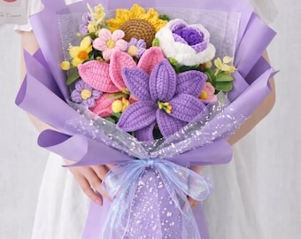 Fiori all'uncinetto, bouquet di fiori all'uncinetto fatto a mano, regalo per lei, regali per donne, fiori di gigli lavorati a maglia