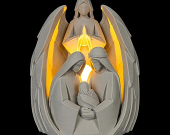 Guardian Angel Table Lamp | Nativity Scene Holy Family Light | 3D Printed Christmas Mantel Decor