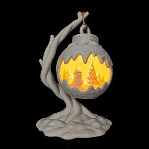 Snowy Branch Table Lamp | Glowing Christmas Bauble with Winter Scene | 3D Printed Festive Mantel Decor