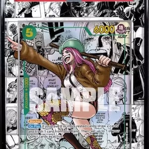 May include: A graded trading card featuring Jewelry Bonney from One Piece OP12. The card showcases manga alternate art with a vibrant illustration of the character. The card is graded GEM MT 10.