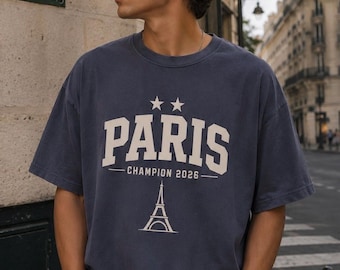 Paris Champion 2026 T-Shirt, Paris Gift, Vintage Eiffel Tower, Football Supporter, Comfort Colors 1717, City of Paris, Final, Victory