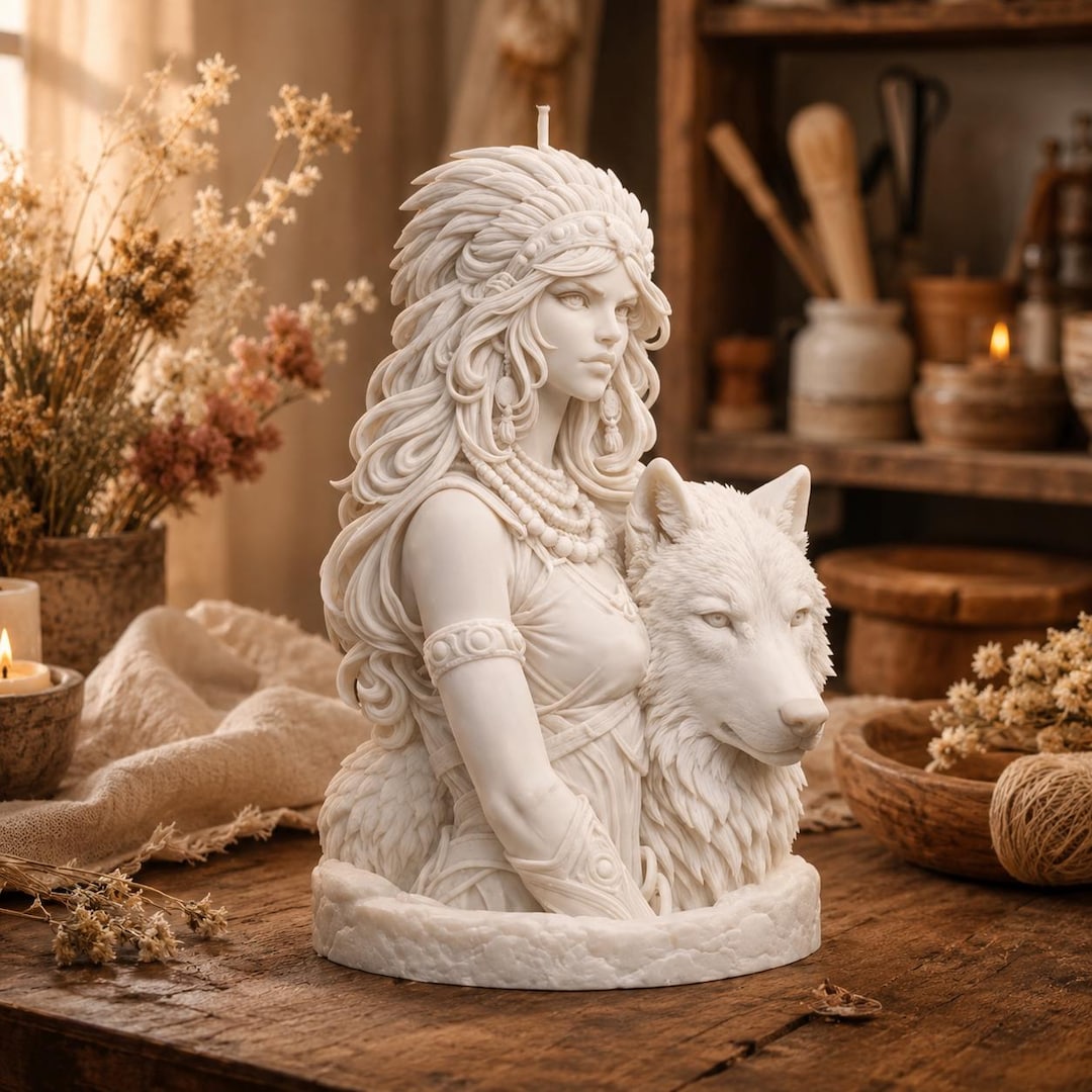 Wolf Goddess Candle Mold – Tribal Woman & Wolf Silicone Mold for
