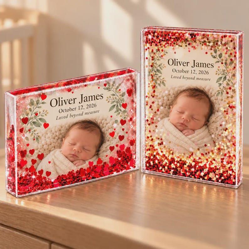 Personalized Baby Photo Glitter Frame, Newborn Name and Birth Date ...
